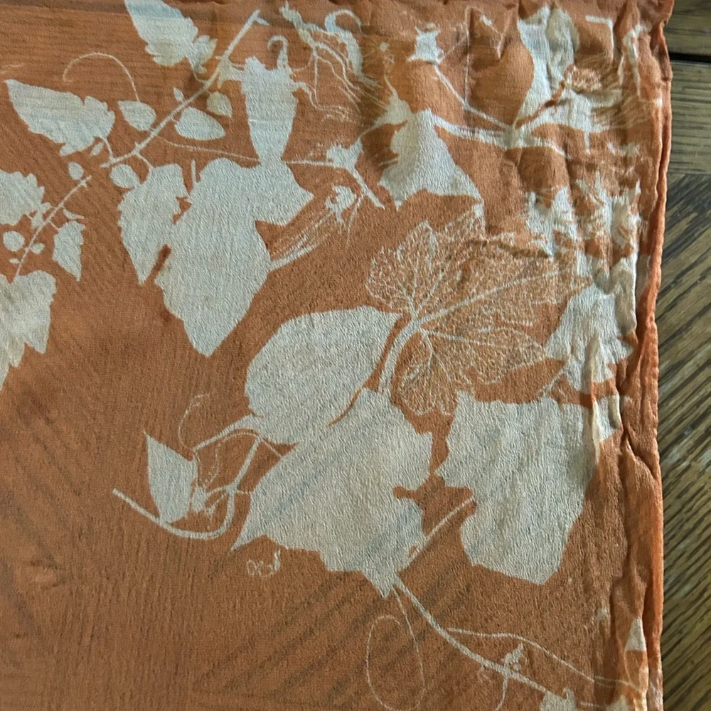 Vintage Sheer Fall Leaves Scarf Hand-Rolled/Hand-Sewn